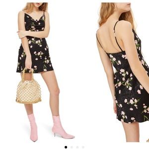Top shop floral mini dress with cowl neck